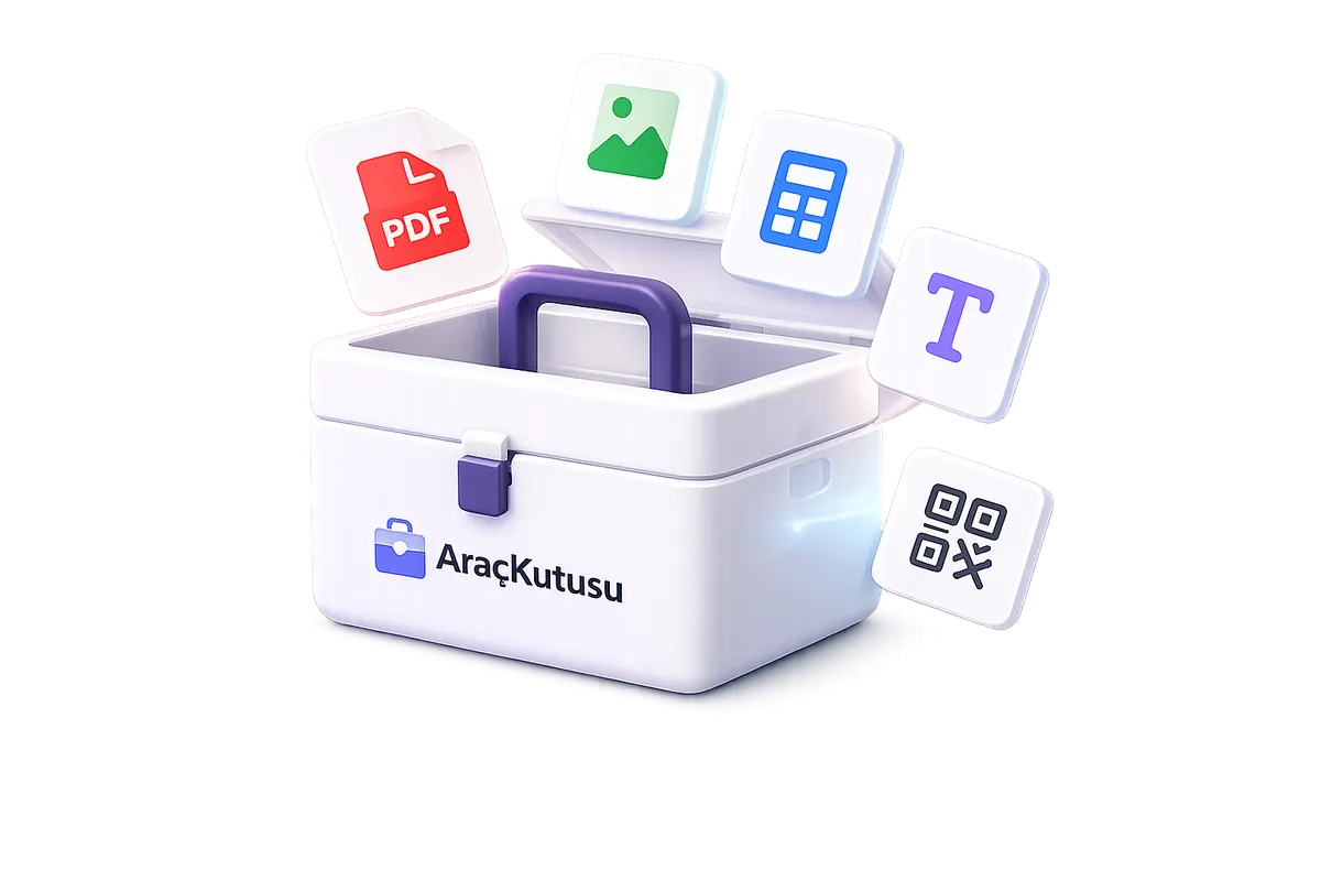 AraçKutusu — araç kutusundan çıkan PDF, görsel, hesaplama, metin ve QR araç ikonları